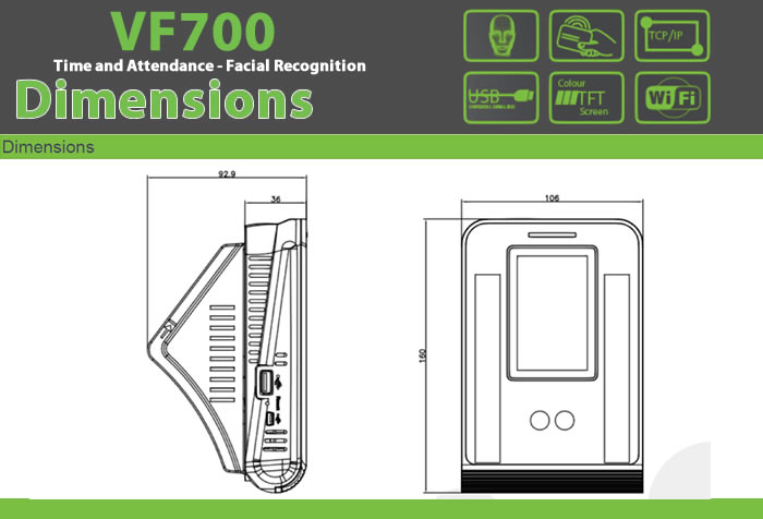 VF700 Biometric Time Attendance facial recognition DEVICE